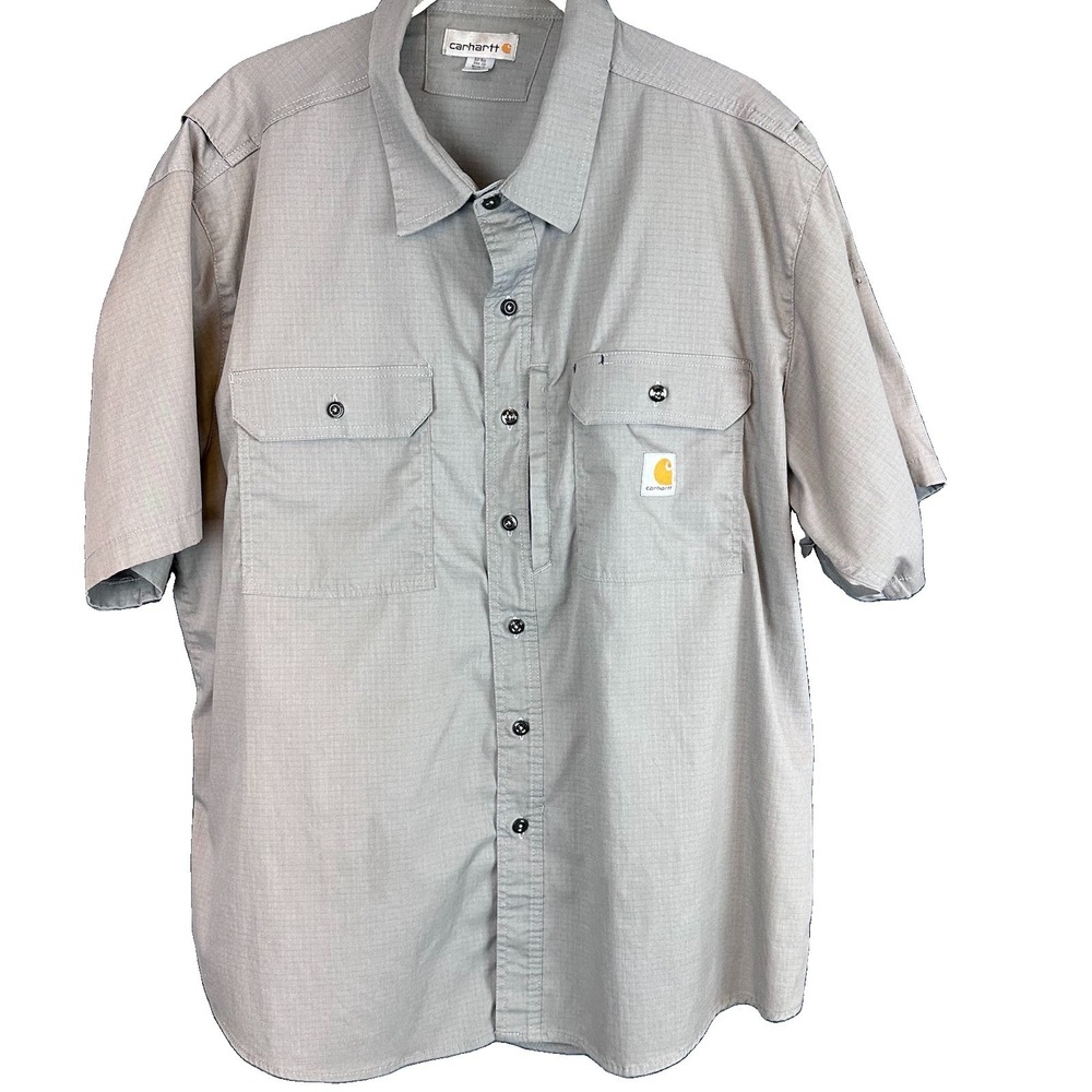Carhartt Men Signature Sleeve Short Sleeve Button Up T Carbon Heather Size 2XL